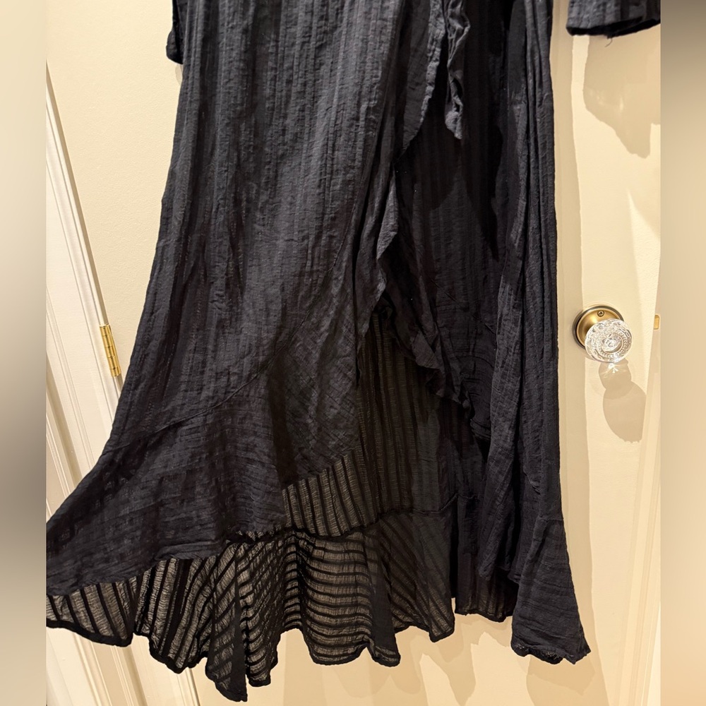 NU Resort Black Ruffled Wrap Maxi Dress with Mesh Beaded Waistline & Tie Waist - Picture 6 of 7